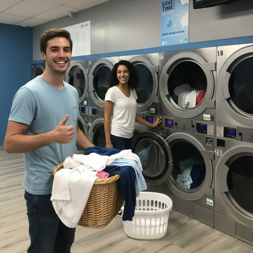 Couple At Woods Throne Laundromat